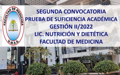 Segunda Convocatoria Prueba de Suficiencia Académica Gestión II/2022 Lic. en Nutrición y Dietética Facultad de Medicina
