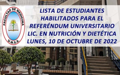 Lista de Estudiantes Habilitados para el Referéndum Universitario Licenciatura en Nutrición y Dietética Lunes, 10 de Octubre de 2022