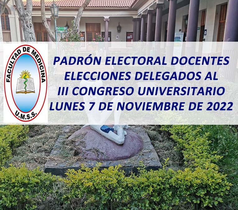 Padrón Electoral de Docentes, Elecciones de Delegados al III Congreso Universitario Lunes 7 de Noviembre de 2022