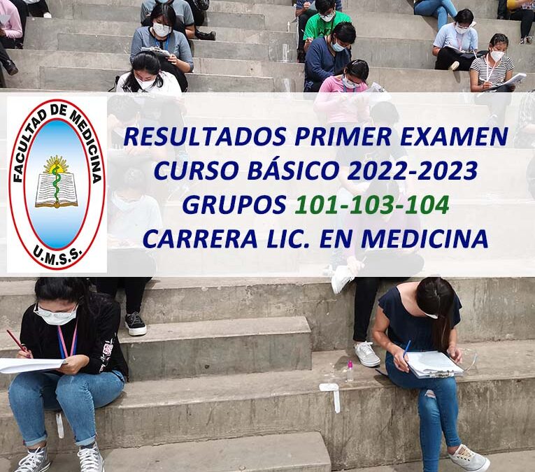 Resultados Primer Examen Curso Básico 2022-2023 Grupos 101-103-104 Carrera Lic. en Medicina Facultad de Medicina
