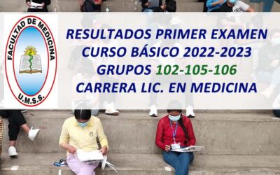Resultados del Primer Examen Curso Básico 2022-2023 Grupos 102-105-106 Carrera Lic. en Medicina Facultad de Medicina