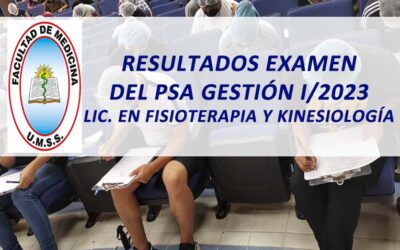 Resultados Examen del PSA Gestión I/2023 Carrera de Lic. en Fisioterapia y Kinesiología Facultad de Medicina