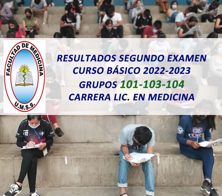 Resultados del Segundo Examen Curso Básico 2022-2023 Grupos 101-103-104 Carrera Lic. en Medicina Facultad de Medicina