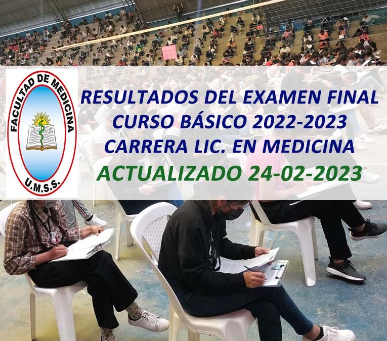 Resultados del Examen Final Curso Básico 2022-2023 Carrera Lic. en Medicina Actualizado 24-02-2023 Facultad de Medicina