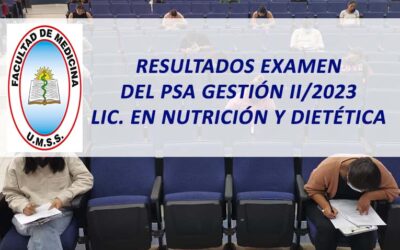Resultados Examen del Proceso de Suficiencia Académica Gestión II/2023 Carrera Lic. en Nutrición y Dietética Facultad de Medicina