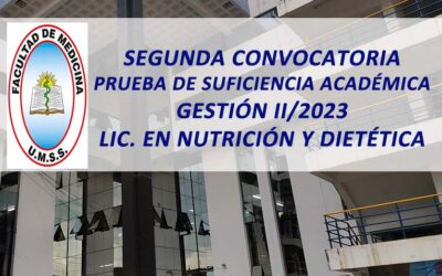 Segunda Convocatoria Prueba de Suficiencia Académica Gestión II/2023 Lic. en Nutrición y Dietética Facultad de Medicina