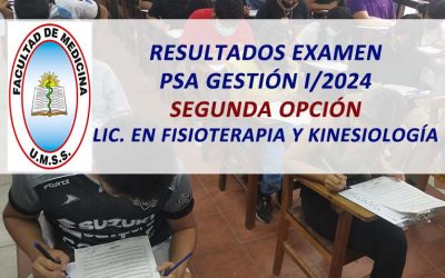 Resultados Examen PSA Gestión I/2024 Segunda Opción, Lic. en Fisioterapia y Kinesiología Facultad de Medicina