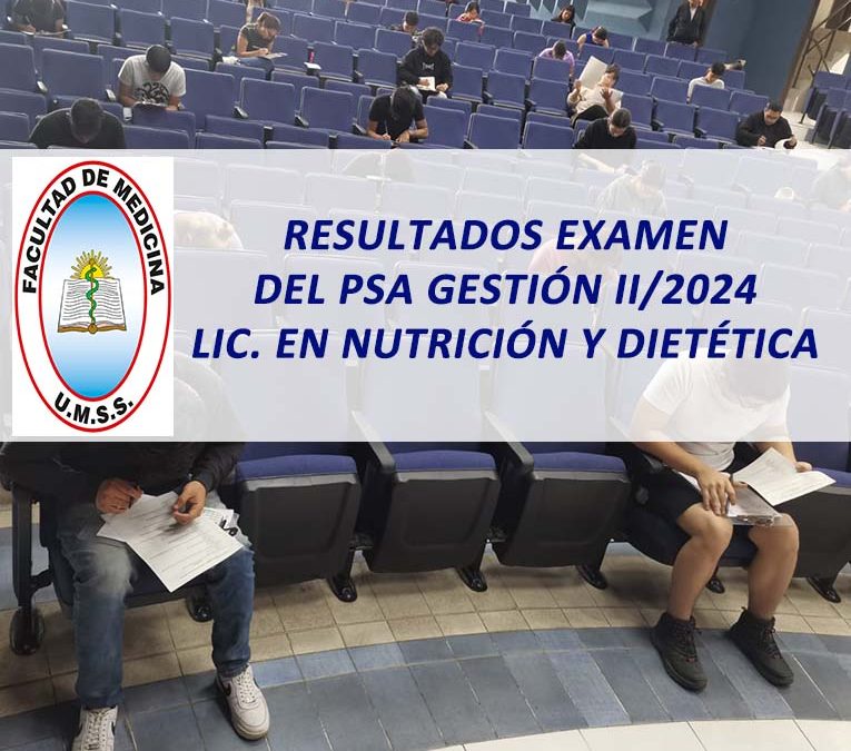 Resultados Examen de Prueba de Suficiencia Académica Gestión II/2024 Lic. en Nutrición y Dietética Facultad de Medicina