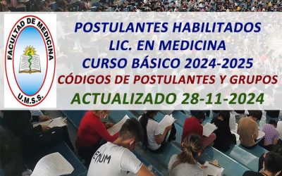 Postulantes Habilitados Lic. en Medicina Curso Básico 2024-2025 Códigos de Postulantes y Grupos