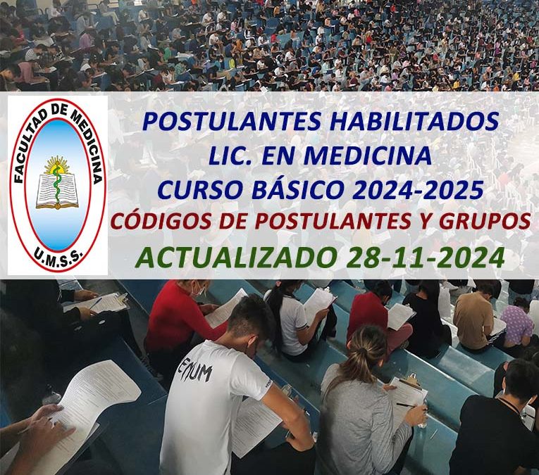 Postulantes Habilitados Lic. en Medicina Curso Básico 2024-2025 Códigos de Postulantes y Grupos