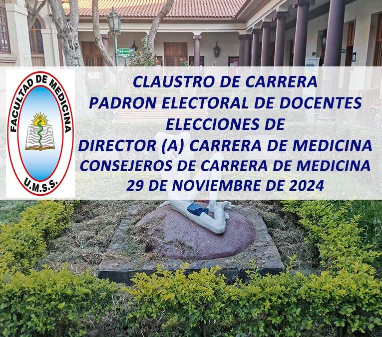 Claustro de Carrera Padrón Electoral de Docentes, Elecciones de: Director (a) Carrera de Medicina Consejeros de Carrera de Medicina, 29 de Noviembre de 2024