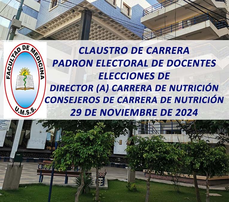 Claustro de Carrera Padrón Electoral de Docentes, Elecciones de: Director (a) Carrera de Nutrición Consejeros de Carrera de Nutrición, 29 de Noviembre de 2024