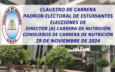 Claustro de Carrera Padrón Electoral de Estudiantes, Elecciones de: Director (a) Carrera de Nutrición Consejeros de Carrera de Nutrición, 29 de Noviembre de 2024