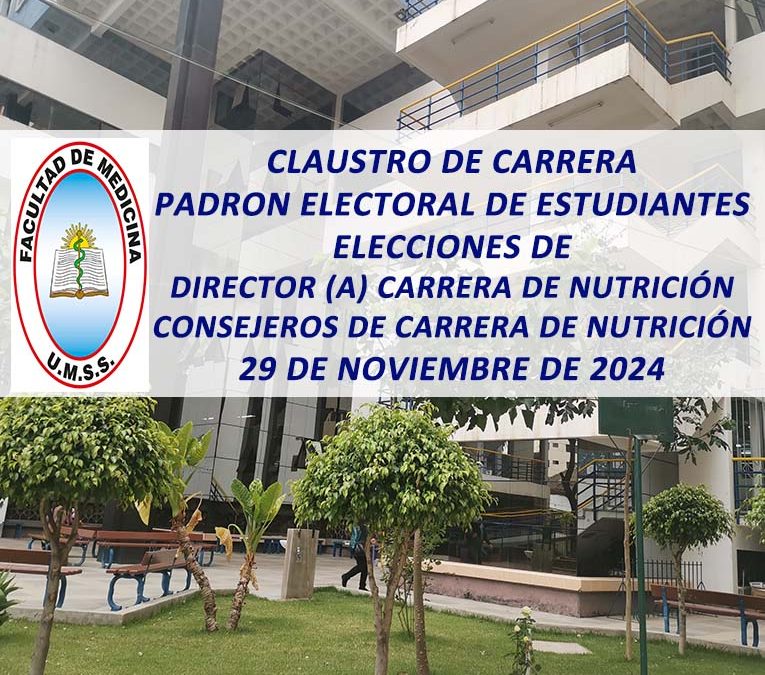 Claustro de Carrera Padrón Electoral de Estudiantes, Elecciones de: Director (a) Carrera de Nutrición Consejeros de Carrera de Nutrición, 29 de Noviembre de 2024