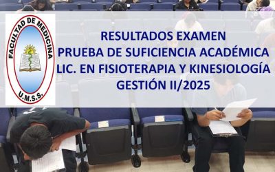 Resultados Examen Prueba de Suficiencia Académica Lic. en Fisioterapia y Kinesiología Gestión II/2025