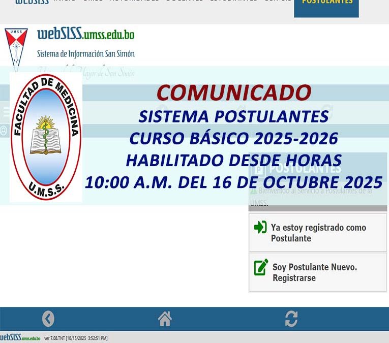 Comunicado Sistema Postulantes Curso Básico 2025-2026 Habilitado desde Horas 10:00 a.m. del 16 de Octubre de 2025